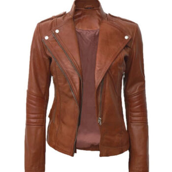 Monica Womens Tan Fitted Leather Jacket