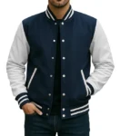 Navy Blue And White Heavyweight Letterman Jacket