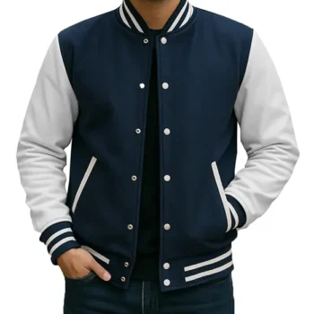Navy Blue And White Heavyweight Letterman Jacket