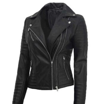 Nicholle Womens Black Asymmetrical Biker Jacket