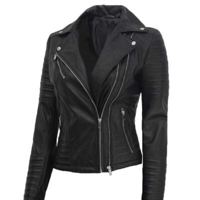 Nicholle Womens Black Asymmetrical Biker Jacket