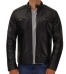 North Carolina Mens Leather Padded Black Biker Jacket