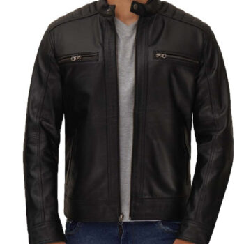 North Carolina Mens Leather Padded Black Biker Jacket