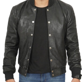 Portwood Black Snuff Leather Bomber Jacket Men