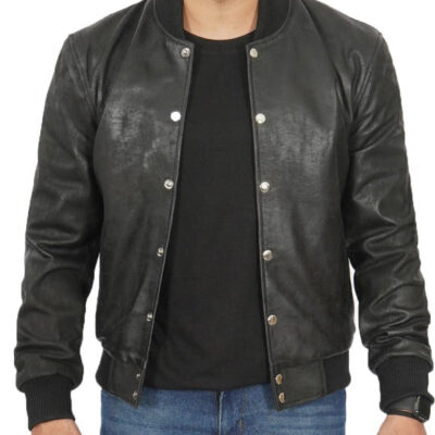 Portwood Black Snuff Leather Bomber Jacket Men