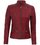 Rachel Women's Maroon Slim Fit Leather Jacket