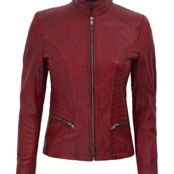 Rachel Women's Maroon Slim Fit Leather Jacket