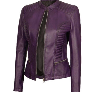 Women’s Purple Leather Biker Jacket Quilted Style
