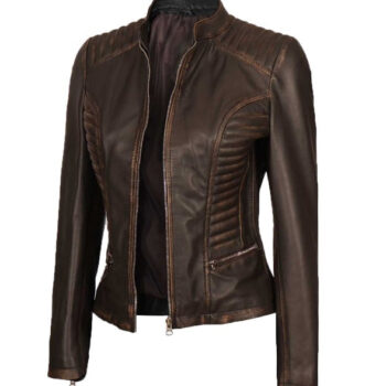 Rachel Women's Rub Off Brown Slim Fit Leather Jacket