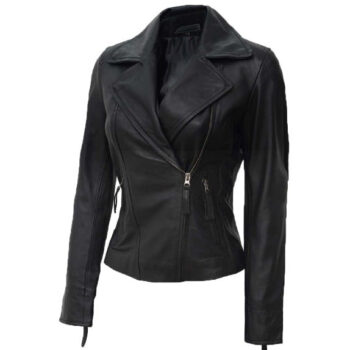 Ramsey Black Asymmetrical Leather Biker Jacket Women