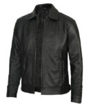 Reeves Black Shirt Collar Vintage Black Leather Jacket
