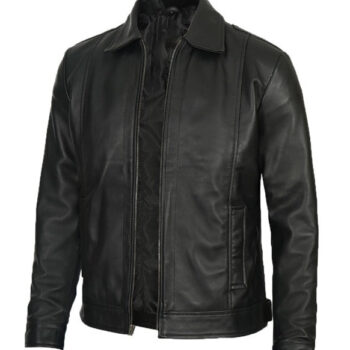 Reeves Black Shirt Collar Vintage Black Leather Jacket