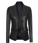 Jild Classic 2-Button Lambskin Black Leather Blazer Women