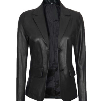 Jild Classic 2-Button Lambskin Black Leather Blazer Women