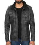 Tavares Mens Cafe Racer Distressed Black Leather Jacket