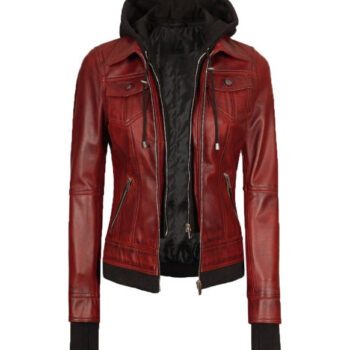 The Celeste Maroon Bomber Jacket With Removable Hood