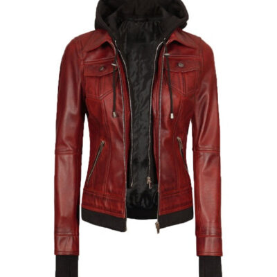 The Celeste Maroon Bomber Jacket With Removable Hood