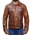 Men’s Trucker Brown Waxed Sheepskin Leather Jacket