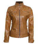 Premium Women's Brown Quilted Cafe Racer Leather Jacket