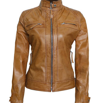 Premium Women's Brown Quilted Cafe Racer Leather Jacket