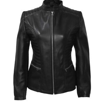 Women's Black Quilted Leather Jacket Cafe Racer Style