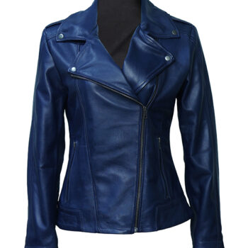 Women's Blue Biker Leather Jacket