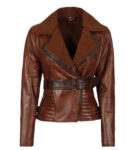 Tomb Women's Brown Sherpa Collar Leather Jacket