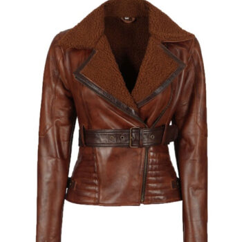 Tomb Women's Brown Sherpa Collar Leather Jacket