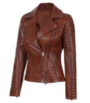 Women's Asymmetrical Leather Cognac Leather Biker Jacket