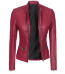 Rachel Women's Pink Cafe Racer Leather Jacket