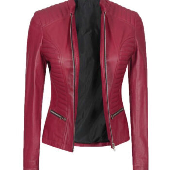 Rachel Women's Pink Cafe Racer Leather Jacket