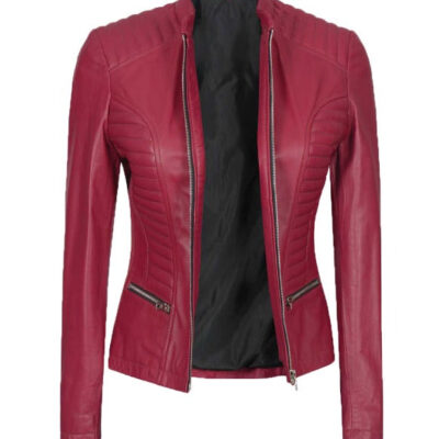 Rachel Women's Pink Cafe Racer Leather Jacket