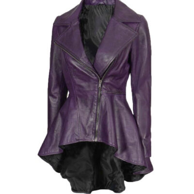 Women’s Peplum Leather Jacket Purple Style