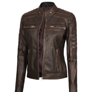 Bringing you the perfect womens brown rub off cafe racer leather jacket