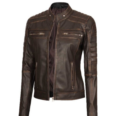 Bringing you the perfect womens brown rub off cafe racer leather jacket