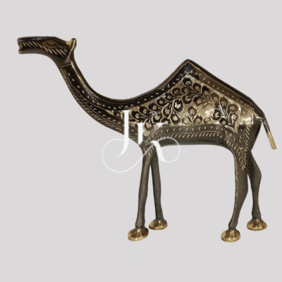 Brass Camel Figurine 6-Inch  – Handcrafted Sculpture with Floral Engraving & Gold Accents