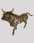 Brass Bull Figurine with Intricate Inlay and Gold Accents  12-Inch