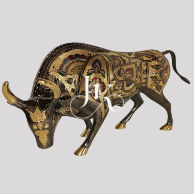 16-Inch Brass Bull Sculpture Handcrafted  – Traditional Pakistani Motifs