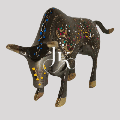 Precious Brass Bull Figurine 6-Inch Handcrafted Floral Engraving & Golden Accents