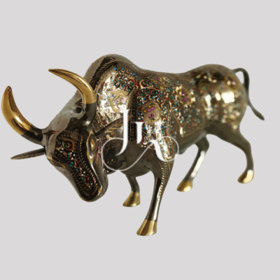 Bull Sculpture with Ornate Inlay 16-Inch – Decorative Art Piece