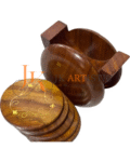 Handcrafted Wooden Tea Coaster Set with Holder – 6-Piece Round Drink Coasters for Home & Office