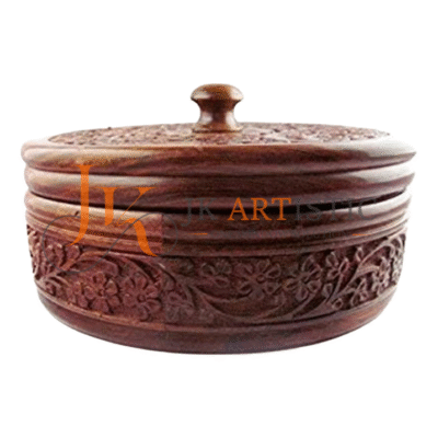Handcrafted Sheesham Wood Round Box – Multi-Purpose Carved Storage Container for Chocolates, Dry Fruits, Jewelry & Gifts