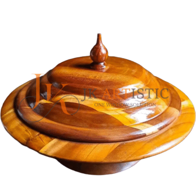 JK Artistic Handcrafted Wood Storage Bowl with Lid Premium Snack & Spice Organizer for Home Decor