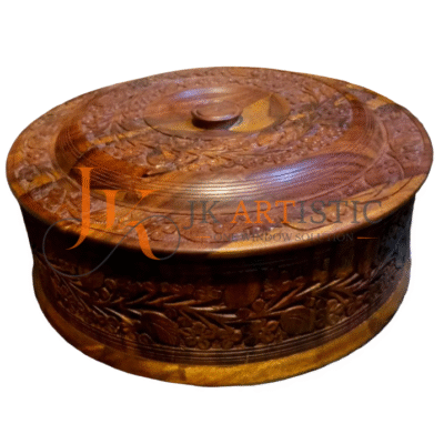 Handcrafted Collapsible Wooden Fruit Storage Box – Carved & Varnished Serving Basket for Home & Gifting