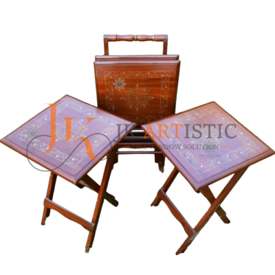 4 Piece Wooden Table Set – Handcrafted Solid Wood Nesting Tables for Living Room, Bedroom & Office