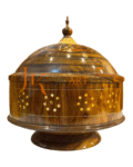 Handcrafted Wooden Hotpot with Brass Inlay – Traditional Chiniot Design, Decorative Food Warmer