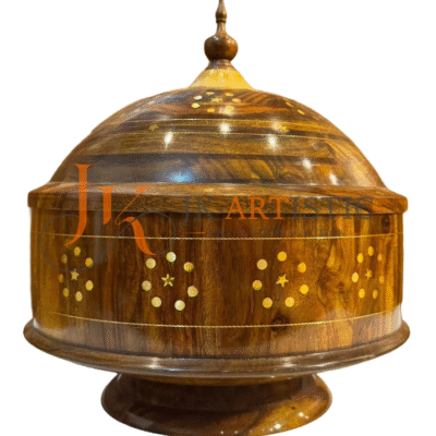 Handcrafted Wooden Hotpot with Brass Inlay – Traditional Chiniot Design, Decorative Food Warmer