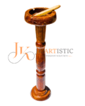 Elegant Wooden Ashtray Stand – Vintage Solid Sheesham Wood Pedestal with Stainless Steel Insert