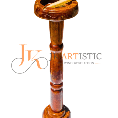 Elegant Wooden Ashtray Stand – Vintage Solid Sheesham Wood Pedestal with Stainless Steel Insert