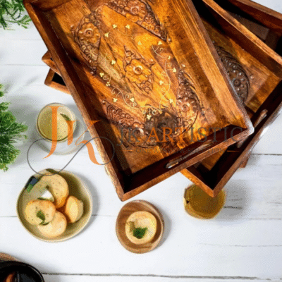 3-Piece Wooden Tray Set – Handcrafted Serving Trays for Kitchen & Home Decor